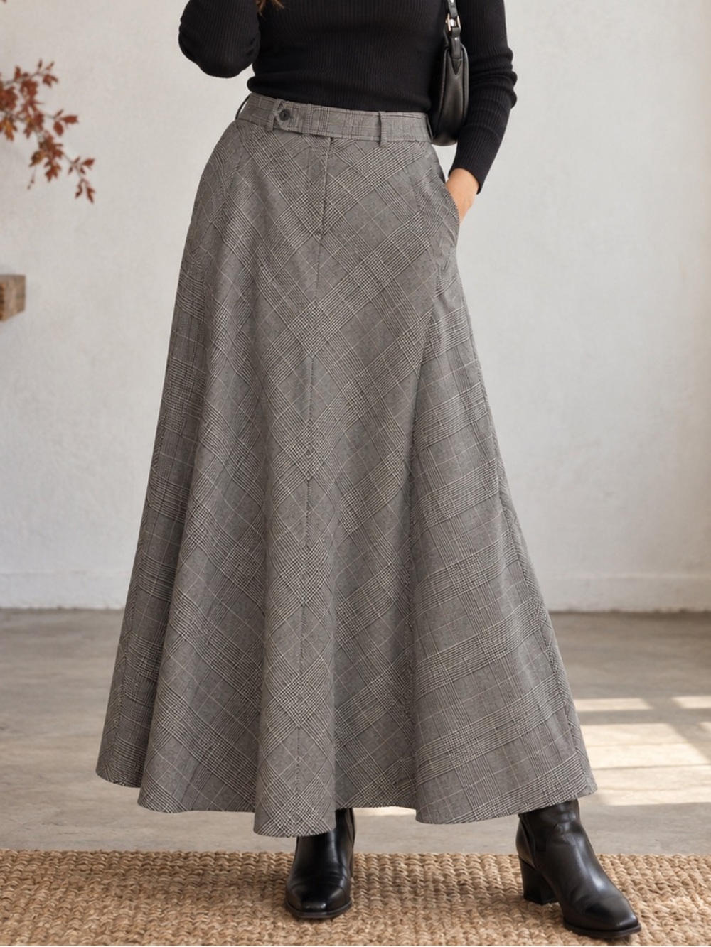 Jessica Grey Plaid Bias Cut Maxi Skirt Size 16 Dark Academia Preppy